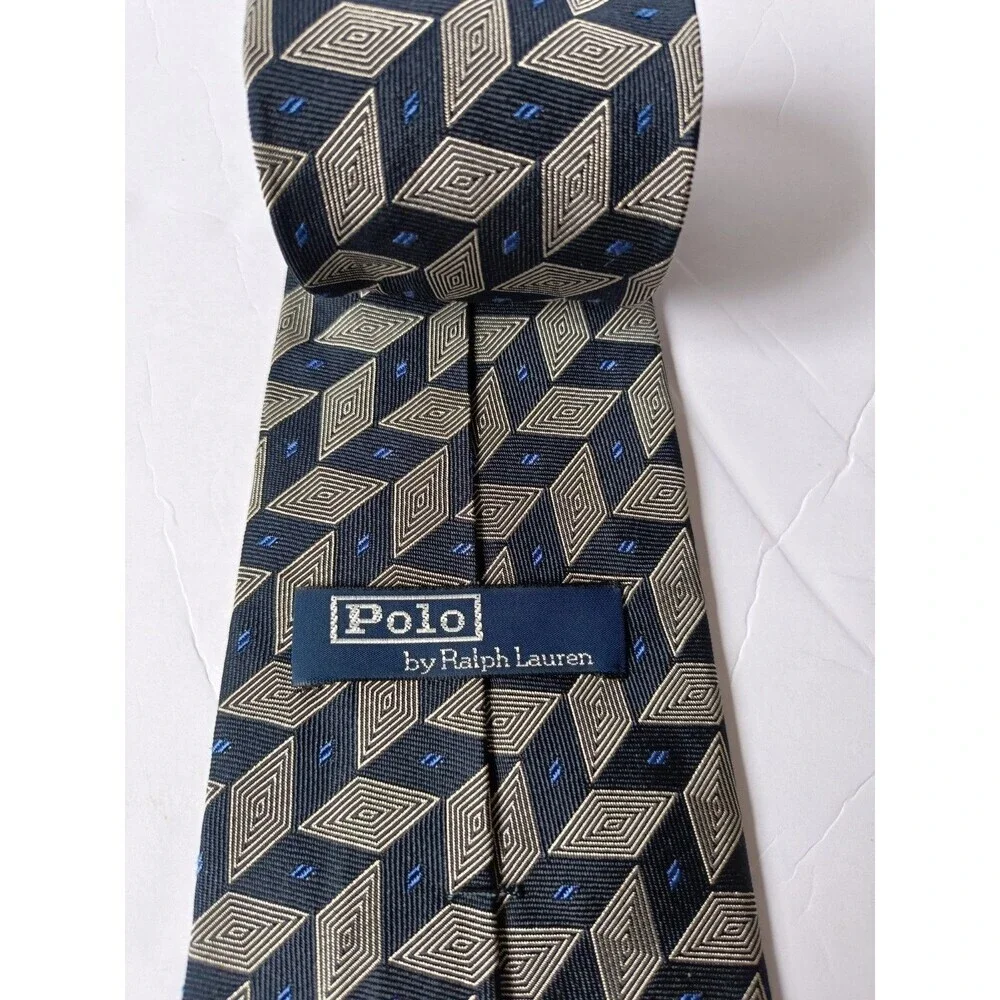 Vintage Polo Ralph Lauren Tie Black Gray Abstract Handmade 100% Silk